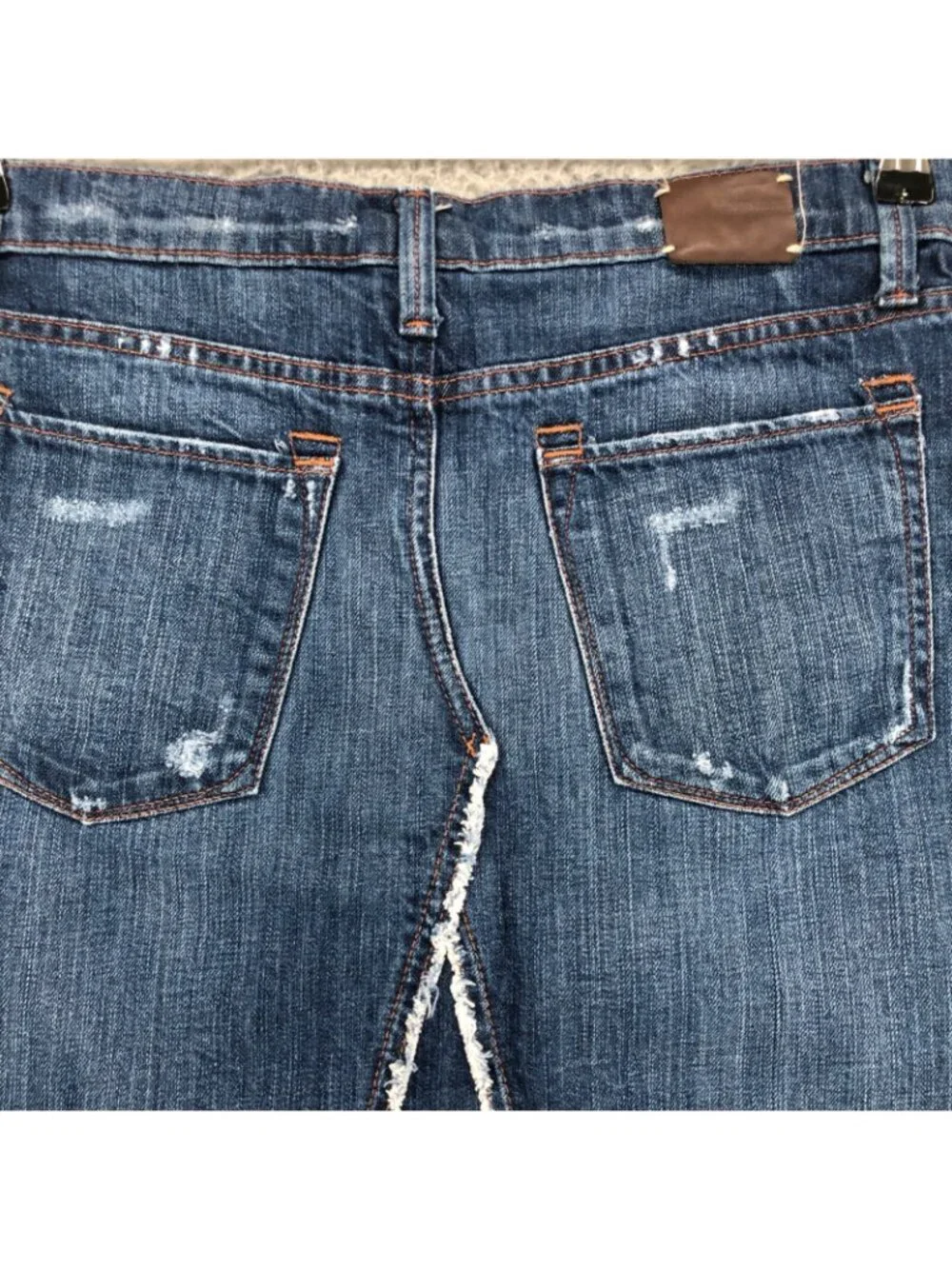 Banana Republic Skirt Womens 26 Blue Denim Mini Raw Hem Distressed Frayed Pocket